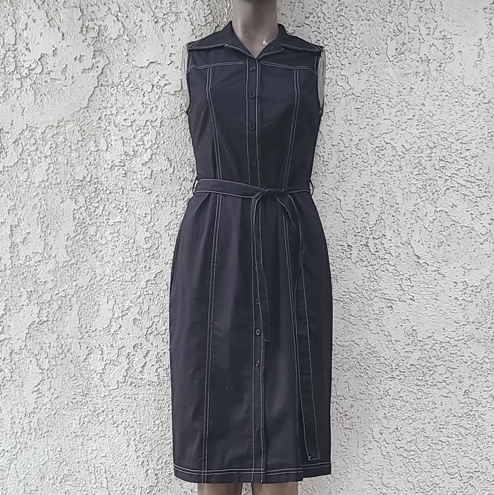 Black Sleeveless Button Down Shirt Dress